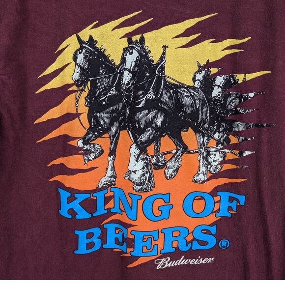 Budweiser M T-Shirt Men's King of Beers Clydesdale Graphic Maroon Tee Beer - Picture 2 of 4